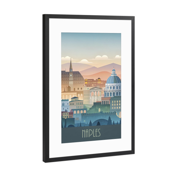 Poster mit Rahmen Schwarz (Metallic) "The minimalist skyline of Naples" artboxONE - Städte,Reise,Abstrakt,Architektur