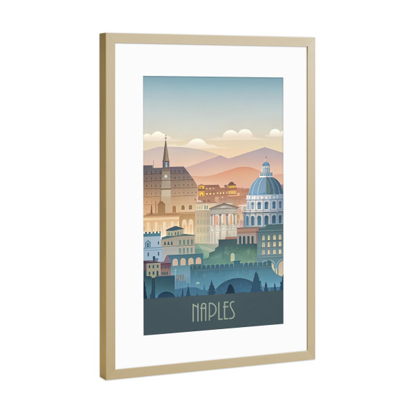 Poster mit Rahmen Gold "The minimalist skyline of Naples" artboxONE - Städte,Reise,Abstrakt,Architektur