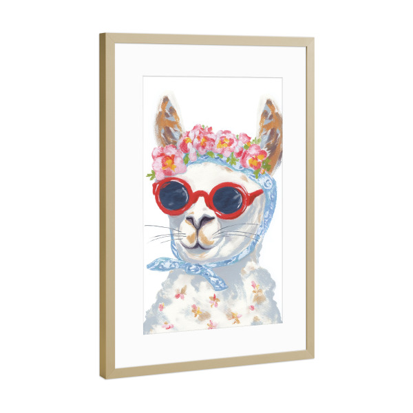 Poster mit Rahmen Gold "Fashion Lama Chic" artboxONE - Floral,Tiere,Lustig