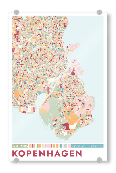 Acrylglasbild "Colormap Kopenhagen" artboxONE - Städte / København,Kartografie