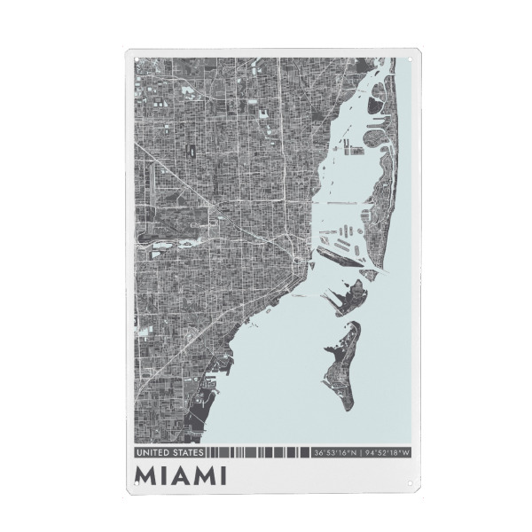Holzbild "Miami City Color" artboxONE - Städte / Weitere,Kartografie