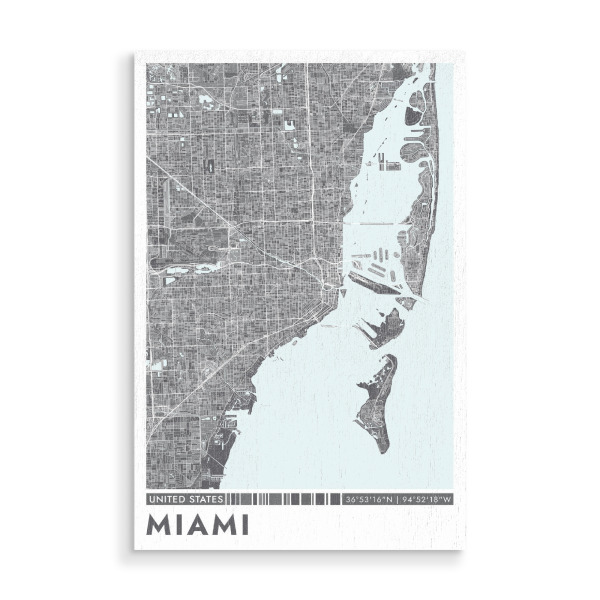 Holzbild "Miami City Color" artboxONE - Städte / Weitere,Kartografie