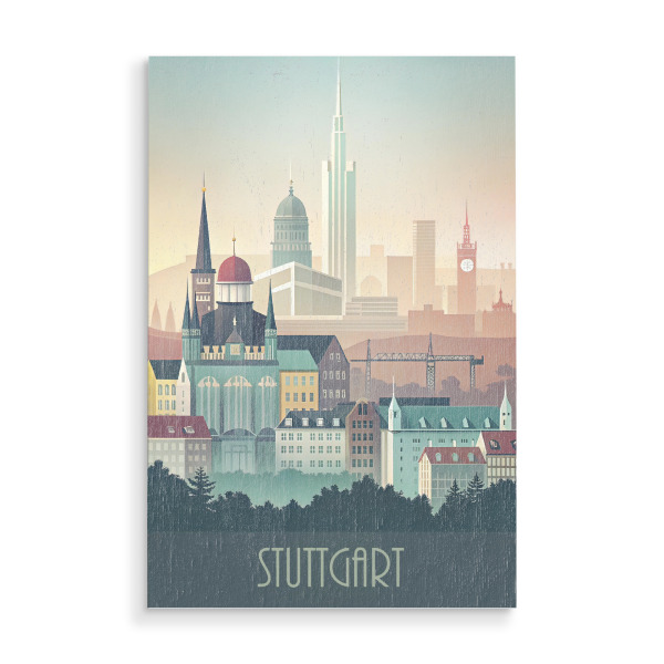 Holzbild "Skyline von Stuttgart" artboxONE - Städte,Reise,Architektur