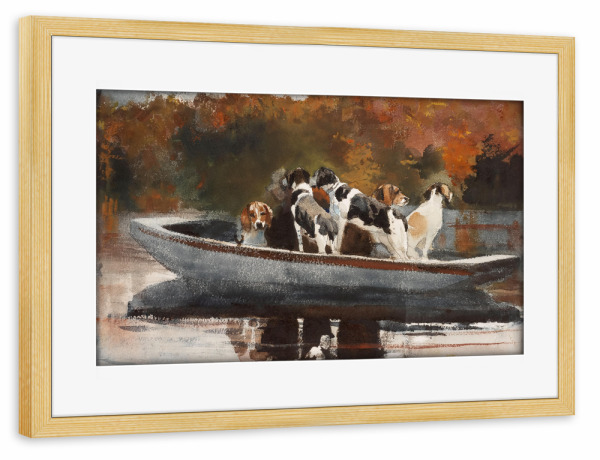 Poster mit Rahmen kiefer "Jagdhunde im Boot" artboxONE - Reise,Für Mama,Für Papa