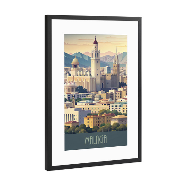 Poster mit Rahmen Schwarz (Metallic) "Minimalistische Skyline von Malaga" artboxONE - Städte,Reise,Architektur
