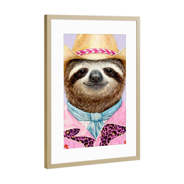 Poster mit Rahmen Gold "Faultier-Cowboy" artboxONE - Tiere,Lustig