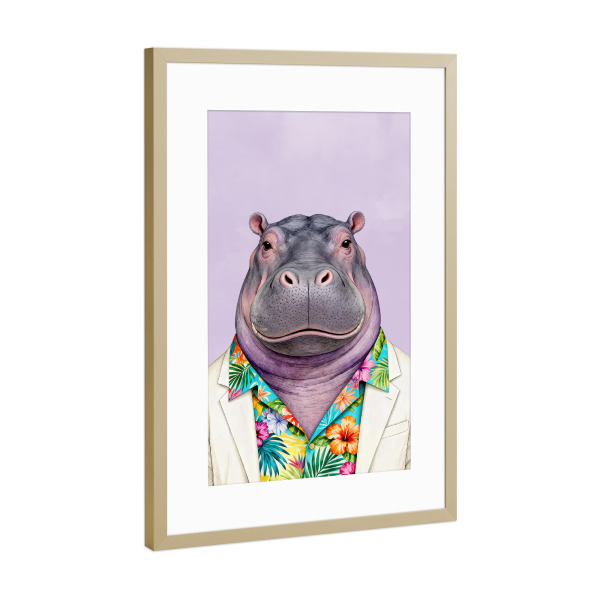 Poster mit Rahmen Gold "Nilpferd - lustig" artboxONE - Tiere,Lustig