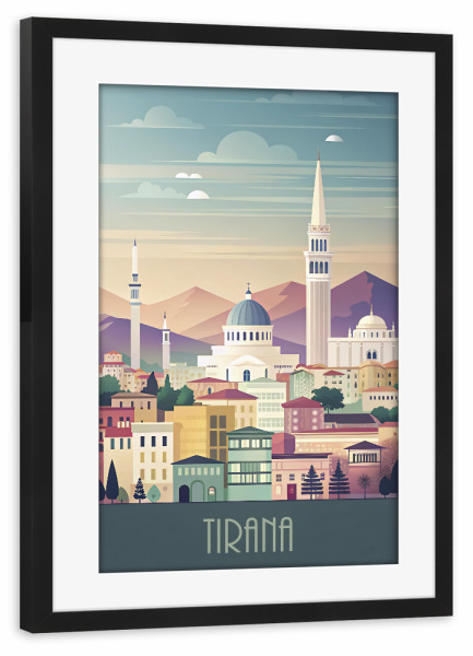 Poster mit Rahmen schwarz "The minimalist skyline of Tirana" artboxONE - Städte,Reise,Abstrakt,Architektur