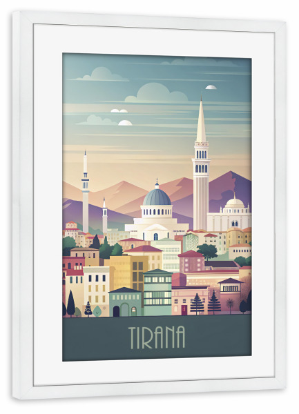 Poster mit Rahmen weiß "The minimalist skyline of Tirana" artboxONE - Städte,Reise,Abstrakt,Architektur