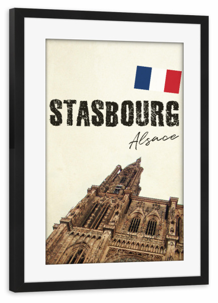 Poster mit Rahmen schwarz "Strasbourg, Alsace" artboxONE - Städte,Typografie,Reise,Architektur,Reise / Länder