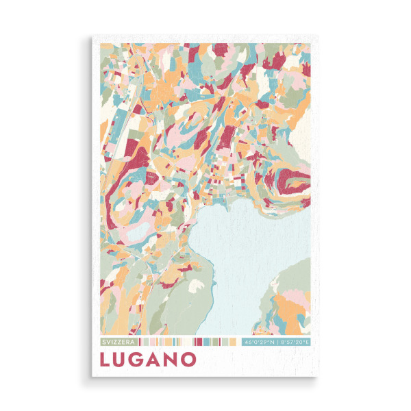 Holzbild "Colormap Lugano" artboxONE - Städte / Weitere,Kartografie
