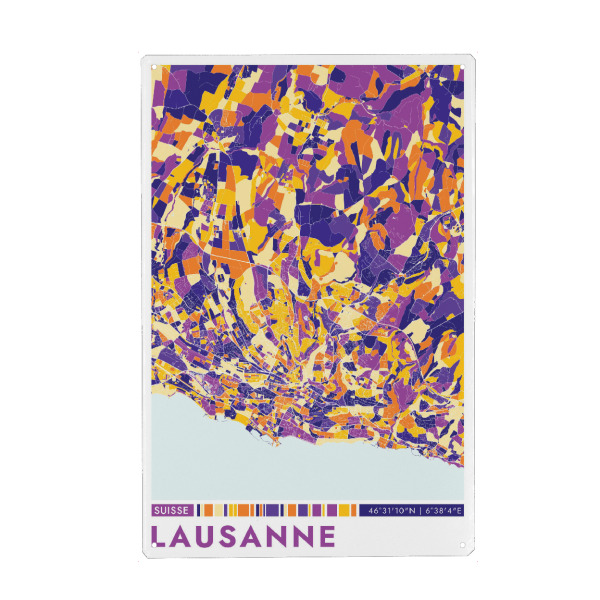 Holzbild "Stadt Lausanne Colormap" artboxONE - Städte / Weitere,Kartografie