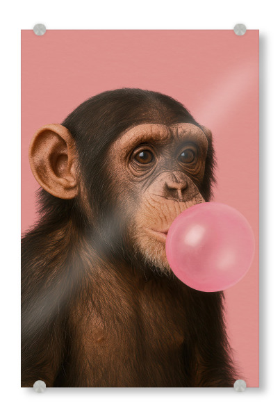 Acrylglasbild "Kaugummi-Affe" artboxONE - Tiere,Lustig - Affe,Tier,Kaugummi,Lustig,Modern,Verspielt,Skurril,Minimal,Schimpanse
