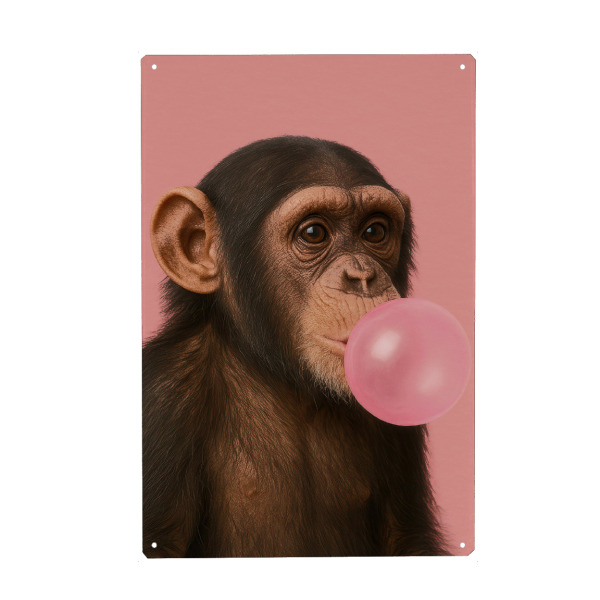 Holzbild "Kaugummi-Affe" artboxONE - Tiere,Lustig - Affe,Tier,Kaugummi,Lustig,Modern,Verspielt,Skurril,Minimal,Schimpanse