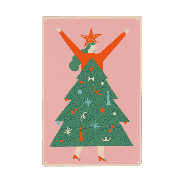 Metall Poster "Happy Christmas (82)" artboxONE - Für Kinder,Weihnachten,Für Mama - Weihnachten,Illustration,Christmas,Frau,Lustig - Blechschild