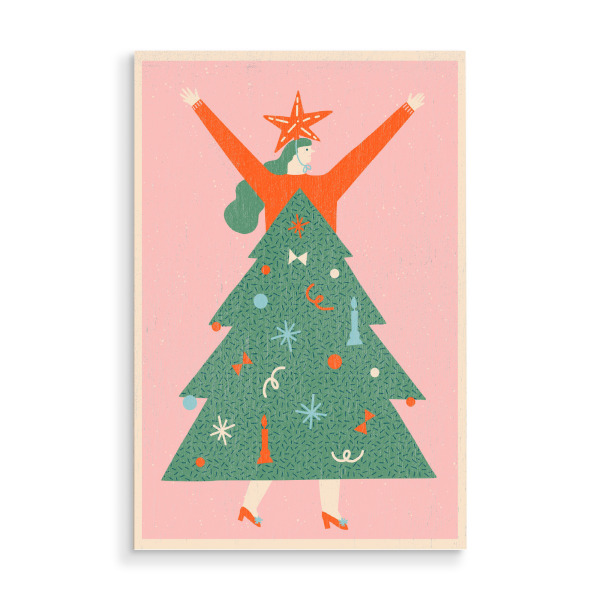 Holzbild "Happy Christmas (82)" artboxONE - Für Kinder,Weihnachten,Für Mama - Weihnachten,Illustration,Christmas,Frau,Lustig