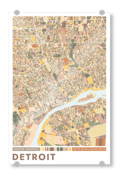 Acrylglasbild "Detroit Color Map" artboxONE - Städte / Weitere,Kartografie