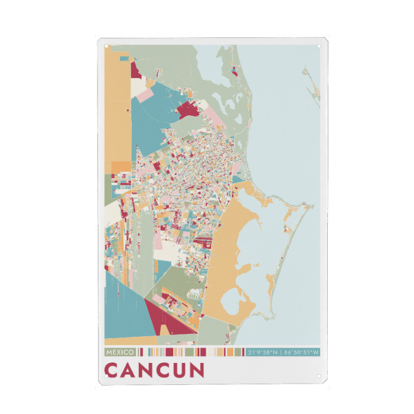Metall Poster "Colormap Cancun" artboxONE - Städte / Weitere,Kartografie