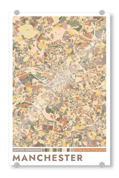 Acrylglasbild "Manchester Color Map" artboxONE - Städte / Weitere,Kartografie