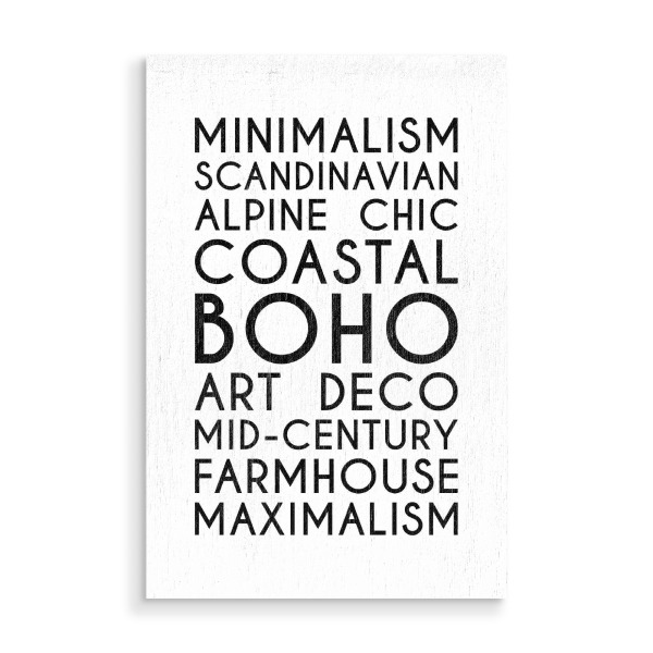 Holzbild "Inneneinrichtungsstile Typografie" artboxONE - Typografie,Architektur