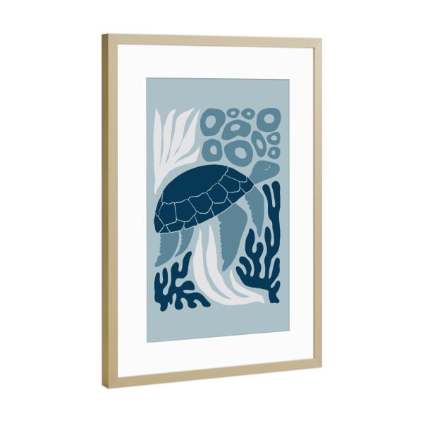 Poster mit Rahmen Gold "Schwimmen mit Meeresschildkröten" artboxONE - Für Kinder,Tiere,Abstrakt,Reise / Strand und Meer