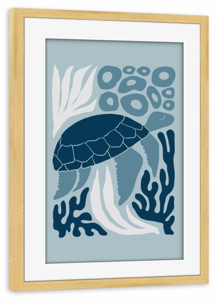 Poster mit Rahmen kiefer "Schwimmen mit Meeresschildkröten" artboxONE - Für Kinder,Tiere,Abstrakt,Reise / Strand und Meer