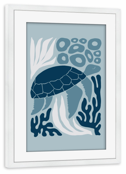 Poster mit Rahmen weiß "Schwimmen mit Meeresschildkröten" artboxONE - Für Kinder,Tiere,Abstrakt,Reise / Strand und Meer