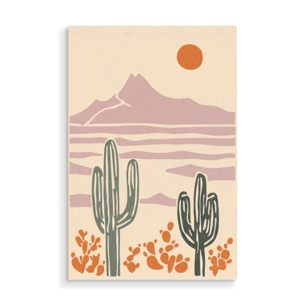 Holzbild "Desert Heart (02)" artboxONE - Abstrakt,Für Mama,Für Papa - Wüste,Mexico,Sonne,Natur,Illustration,Kaktus,Berge,Valey,Mountain,Colorado
