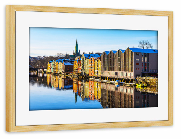 Poster mit Rahmen kiefer "Häuser an der Nidelva" artboxONE - Reise,Architektur,Reise / Länder