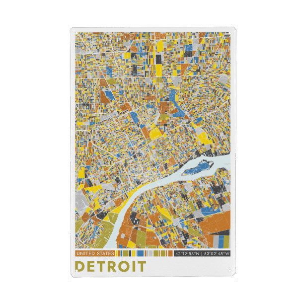 Holzbild "Detroit Color" artboxONE - Städte / Weitere,Kartografie