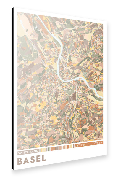 Alu-Dibond "Basel Farb Stadtplan" 30x20 cm artboxONE
