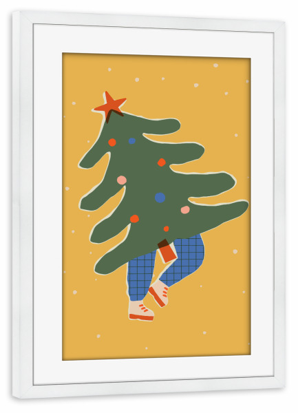 Poster mit Rahmen weiß "Happy Christmas (51)" artboxONE - Für Kinder,Weihnachten,Für Mama - Weihnachten,Weihnachtsbaum,Lustig,Illustration,Christbaum