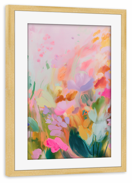 Poster mit Rahmen kiefer "Farbenlust und Blütenrausch" artboxONE - Natur,Floral,Abstrakt