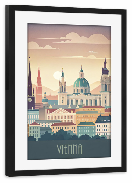 Poster mit Rahmen schwarz "Die Skyline von Wien" artboxONE - Städte,Reise,Abstrakt,Architektur