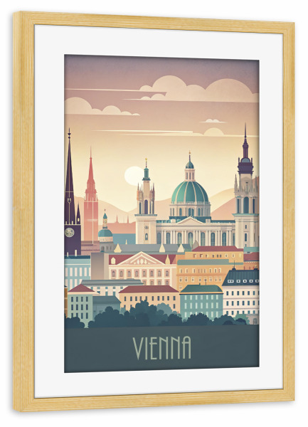 Poster mit Rahmen kiefer "Die Skyline von Wien" artboxONE - Städte,Reise,Abstrakt,Architektur