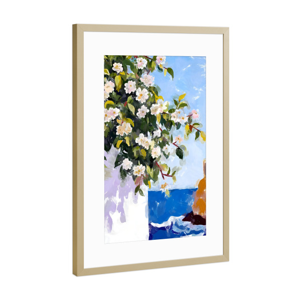 Poster mit Rahmen Gold "Blüten treffen auf das Meer" artboxONE - Natur,Architektur