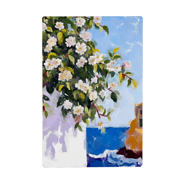 Holzbild "Blüten treffen auf das Meer" artboxONE - Natur,Architektur