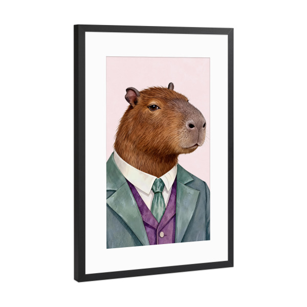 Poster mit Rahmen Schwarz (Metallic) "Capybara-Porträt im Anzug" artboxONE - Tiere,Lustig