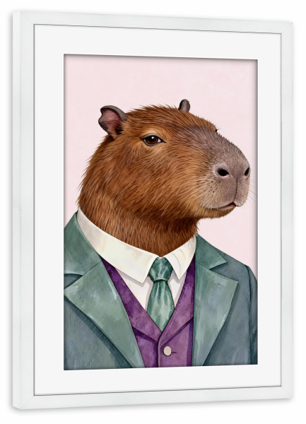 Poster mit Rahmen weiß "Capybara-Porträt im Anzug" artboxONE - Tiere,Lustig