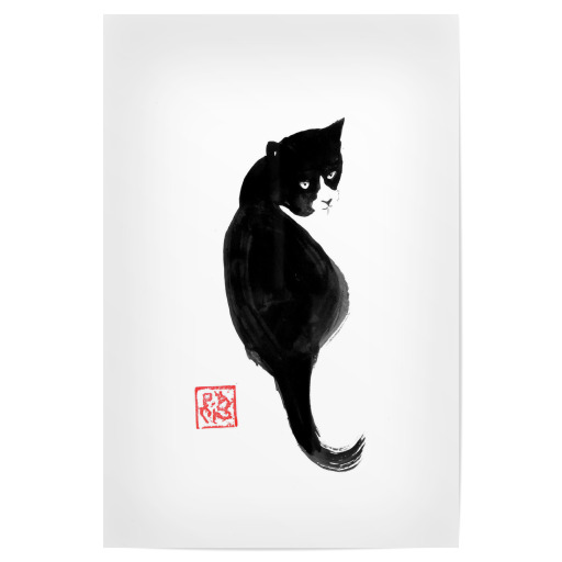 Schwarze sitzende Katze