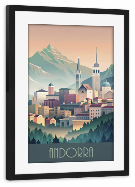 Poster mit Rahmen schwarz "Die Skyline von Andorra" artboxONE - Städte,Reise,Abstrakt,Architektur