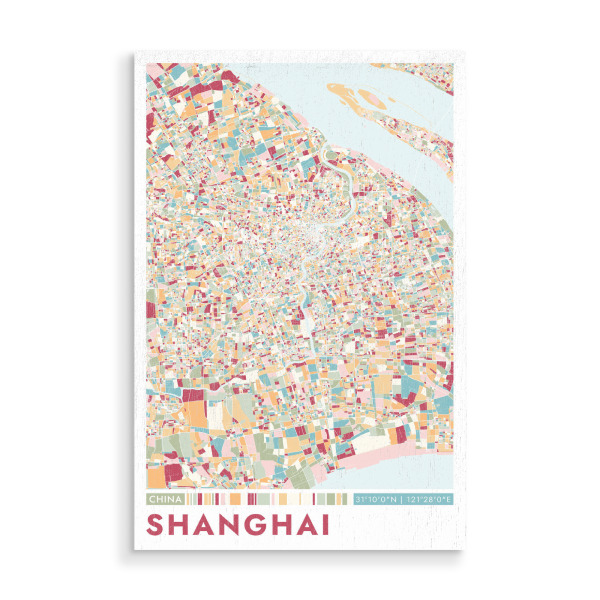 Holzbild "Colormap Shanghai" artboxONE - Städte / Shanghai,Kartografie