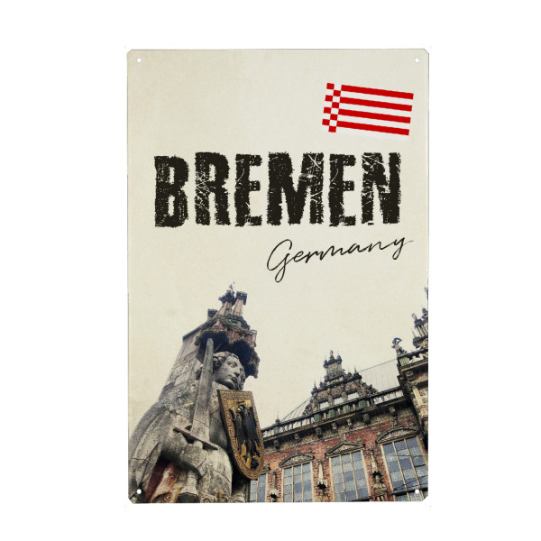 Metall Poster "Bremen, Roland und Rathaus" artboxONE - Städte,Typografie,Reise,Architektur,Reise / Länder