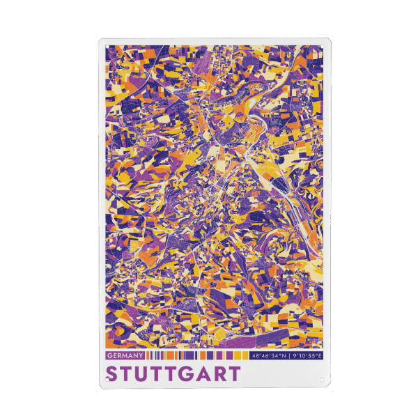Holzbild "Stuttgart Color" artboxONE - Städte / Stuttgart,Kartografie