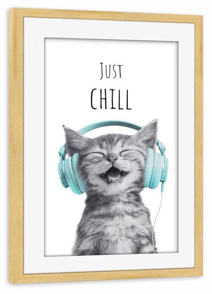 Poster mit Rahmen kiefer "Coole Katze – Just Chill türkis" artboxONE - Typografie,Tiere,Lustig
