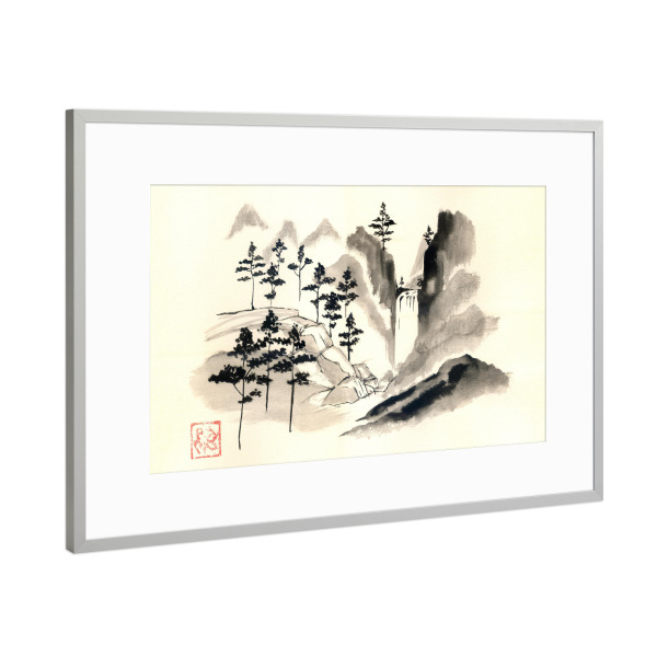 Poster mit Rahmen Silber "Der Herbst neu" artboxONE - Reise / Asien - Herbst,Sumie,Japan,Berg,Wald