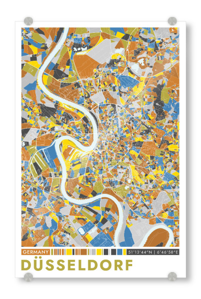 Acrylglasbild "Stadt Düsseldorf Colormap" artboxONE - Städte / Düsseldorf,Kartografie
