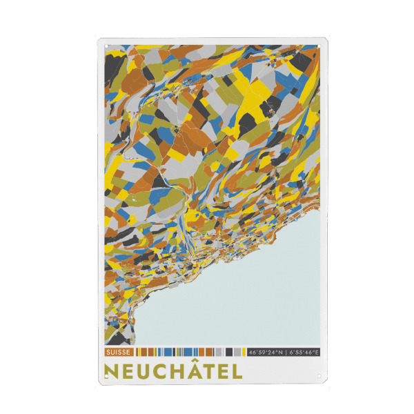 Holzbild "Neuchâtel Color" artboxONE - Städte / Weitere,Kartografie