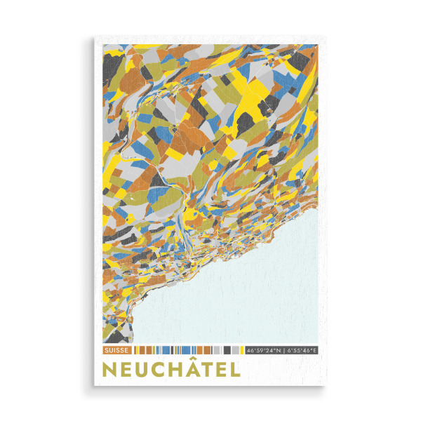 Holzbild "Neuchâtel Color" artboxONE - Städte / Weitere,Kartografie