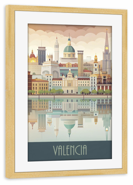 Poster mit Rahmen kiefer "Skyline von Valencia" artboxONE - Städte,Reise,Architektur
